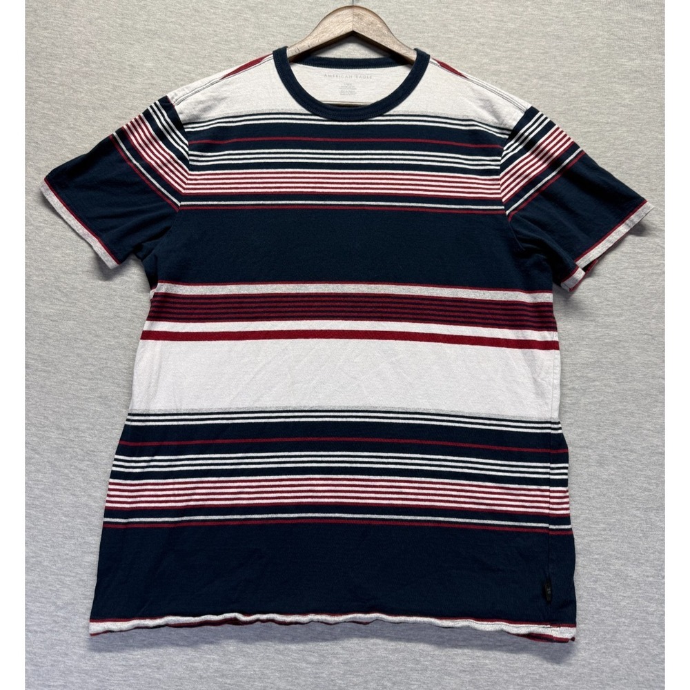 American Eagle T-Shirt Mens Large Multi Horizontal Striped Classic Fit Crew Neck
